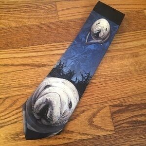 Vintage Endangered Species Blue Florida Manatee 100% Silk Men’s Tie